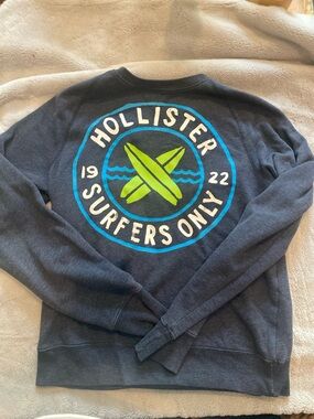 Hollister Navy Crewneck with Lime Surfboard Graphic